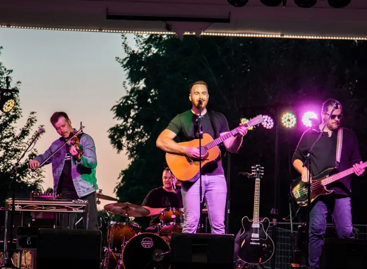 A band performs live on a stage